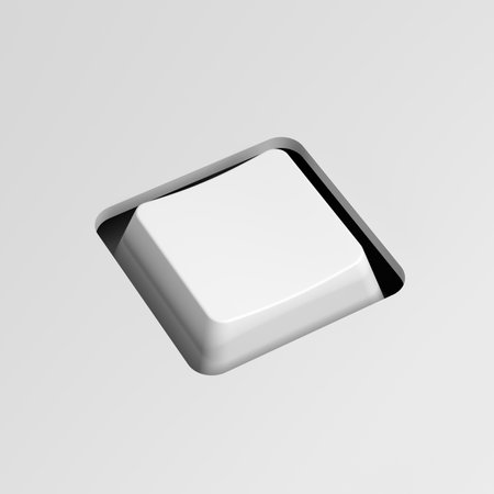 White keyboard key. Copy space. Button. Blank. Pressed. 3d illustration.の写真素材