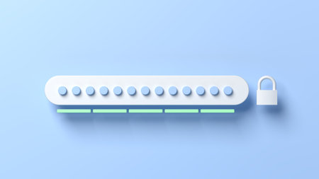 Password input field isolated on light blue background. Safe. Padlock. 3d illustration.の写真素材