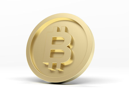 Gold bitcoin isolated on white background. 3d illustration.の写真素材