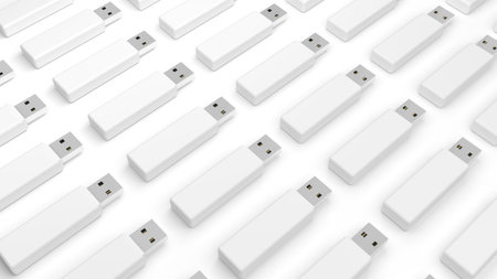 Pendrives. Isolated on white background. USB flash drives. Data storage devices. Pen drives. Blank....