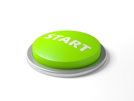 Green button isolated on white background. Start. 3d illustration.の写真素材