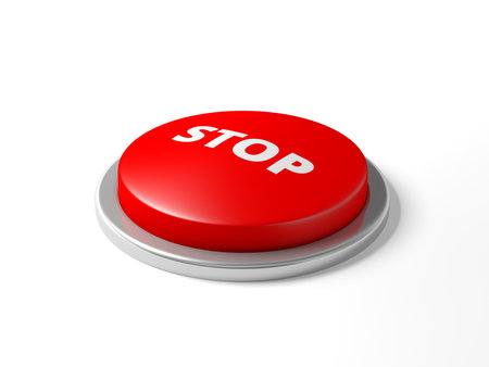 Red button isolated on white background. Stop. 3d illustration.の写真素材