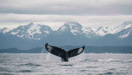 Humpback whale tail in Alaska, United States of America.の写真素材