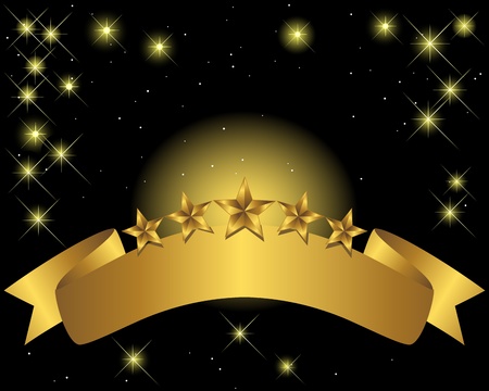 Gold banner with stars and flaring lights のイラスト素材