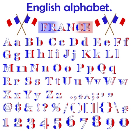 France flag alphabet with letters, punctuation marks, numbers and symbols  Vector のイラスト素材