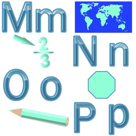 The English alphabet with funny pictures  letters M, N, O, P  Vector 10 EPS のイラスト素材