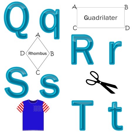 The English alphabet with funny pictures  letters Q, R, S, T  Vector 10 EPS のイラスト素材