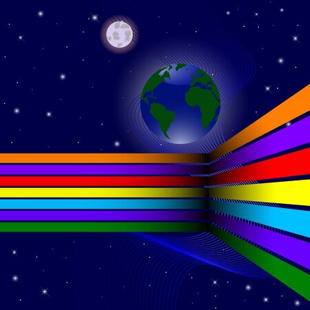 Abstract background with colorful banners on night sky.のイラスト素材