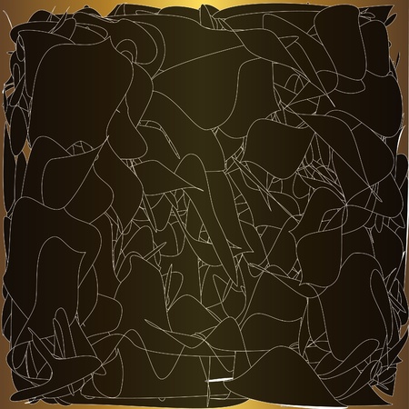 Abstract curves and dark shapes on a golden  background. のイラスト素材