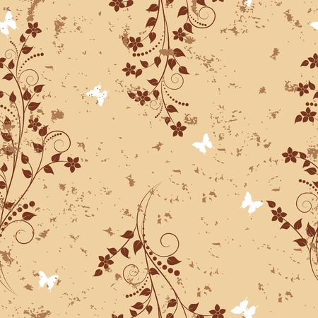 Seamless pattern with flowers and butterflies on grunge background. のイラスト素材