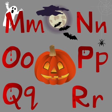 The alphabet with Halloween icons, letters M, N, O, P, Q, R. Vector.のイラスト素材