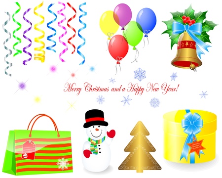 Christmas icons and elements on white.10 EPS. Vector illustration.のイラスト素材