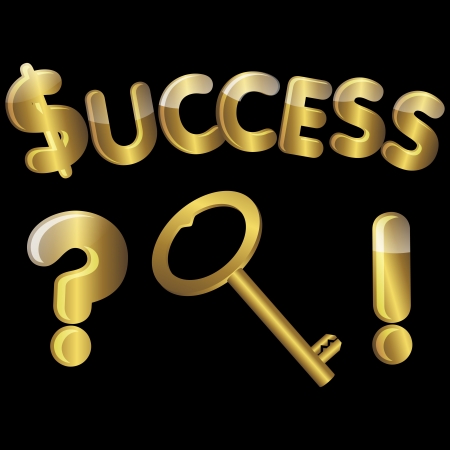 Gold key to success with question mark and exclamation mark. vector.のイラスト素材