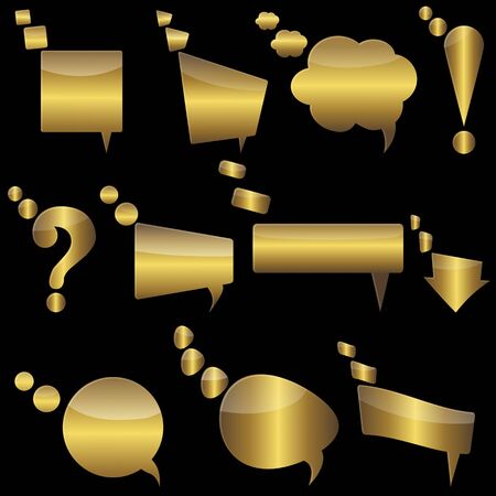 Gold speech bubbles on black. Vector EPS10.のイラスト素材