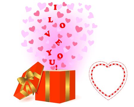 Valentine's day background with a gift box and a gold bow. illustration.のイラスト素材