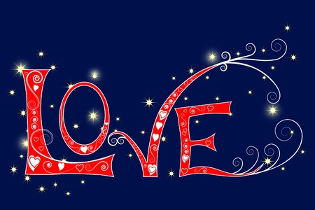 Word &quot,Love&quot, decorated with curls and hearts. のイラスト素材