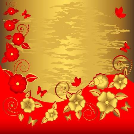 Grunge floral background with butterflies. Vector.のイラスト素材