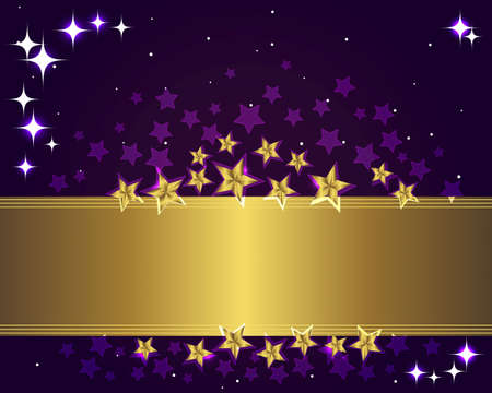 Holiday background with a gold banner and stars. Vector illustration.のイラスト素材