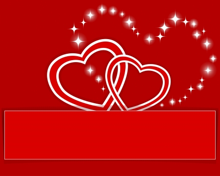 Two paper hearts with banner against the glittering stars heart shaped.のイラスト素材