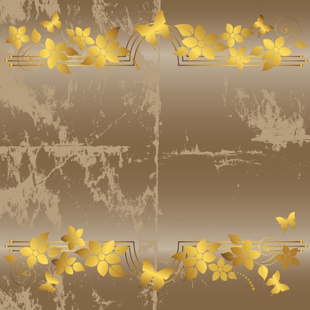 Grunge floral background with butterflies. のイラスト素材