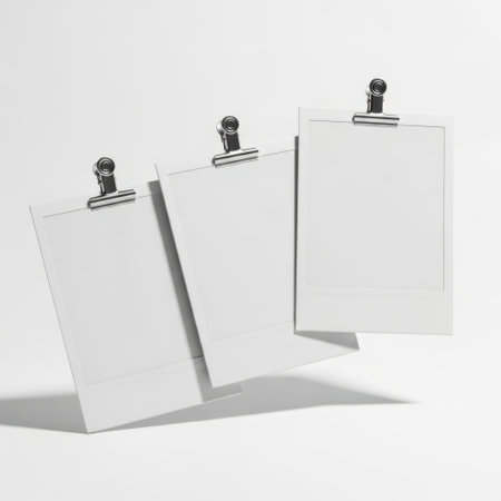 Three clipped papers isolated on white backgroundの素材