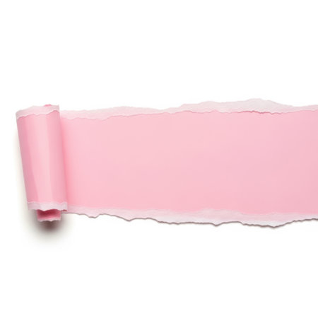 Torn pink paper strip isolated on white backgroundの素材