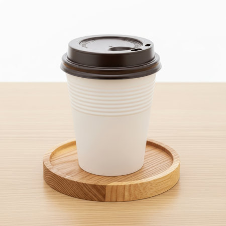 White coffee cup with lid isolated on white backgroundの素材