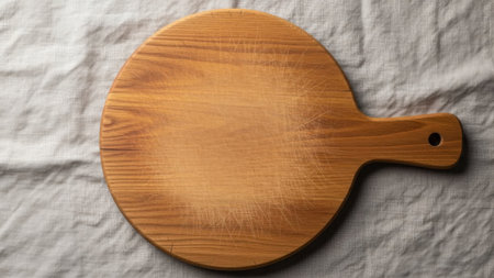 Wooden round cutting board isolated on white backgroundの素材