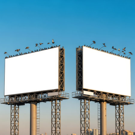 Two large billboard signs isolated on white backgroundの素材