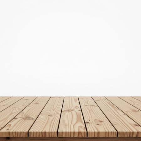 Wooden table top, isolated on white backgroundの素材