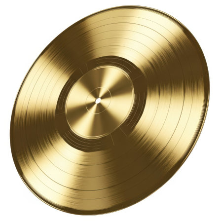 Golden vinyl record isolated on white backgroundの素材