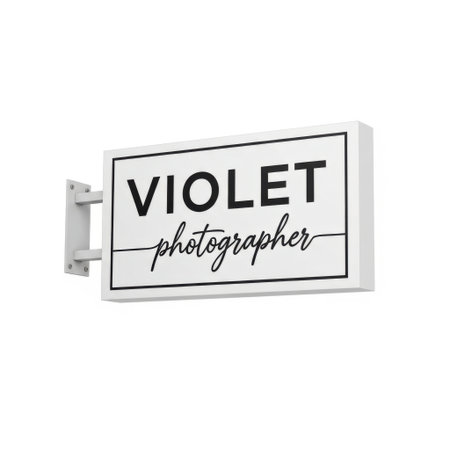 Violet photographer sign isolated on white backgroundの素材