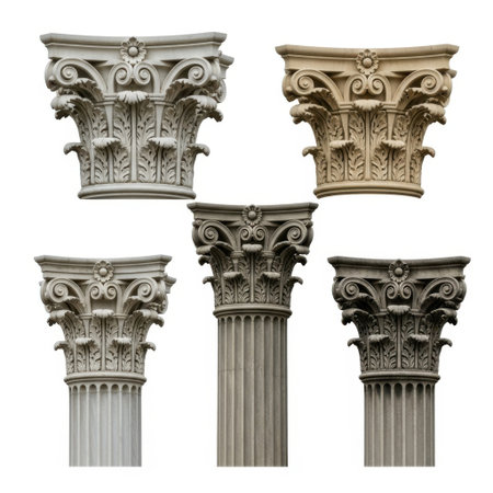 Classical columns and capitals, isolated on white backgroundの素材