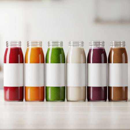 Assorted smoothie bottles isolated on white backgroundの素材