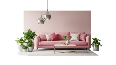 Modern living room setup isolated on white backgroundの素材