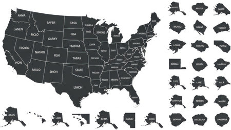 Map of united states states isolated on white backgroundの素材