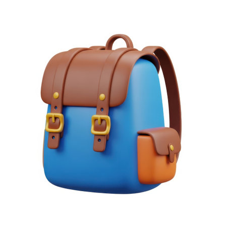 Blue and brown backpack isolated on white backgroundの素材