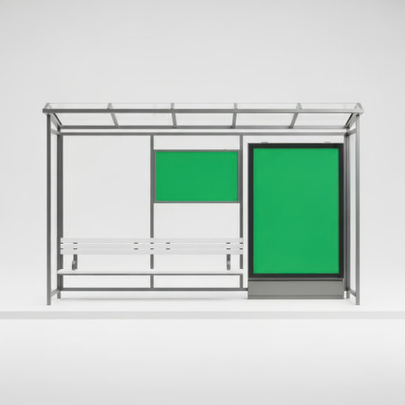 Modern bus shelter design isolated on white backgroundの素材