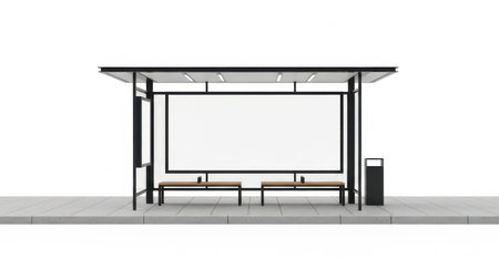 Modern bus shelter isolated on white backgroundの素材