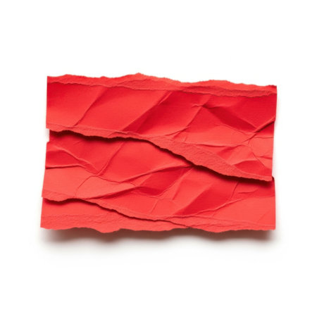 Crinkled red paper isolated on white backgroundの素材