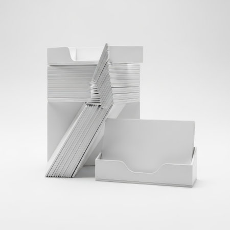 Stack of business cards isolated on white backgroundの素材