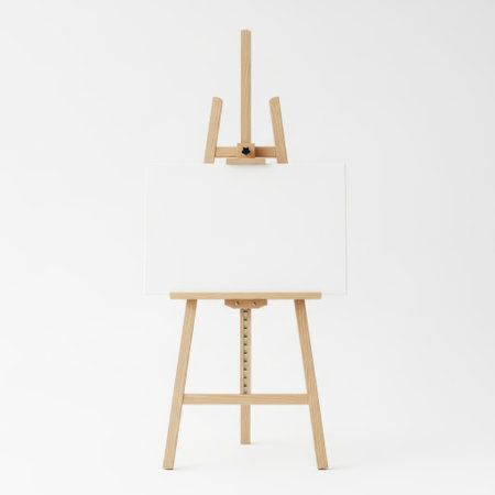 Artist easel and stool isolated on white backgroundの素材