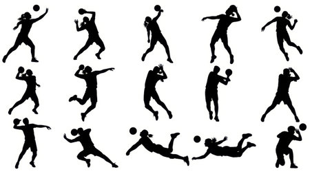 Volleyball players in action isolated on white backgroundの素材