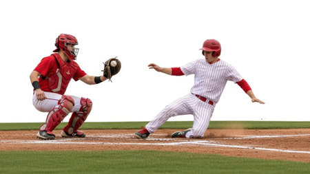 Baseball players in action isolated on white backgroundの素材