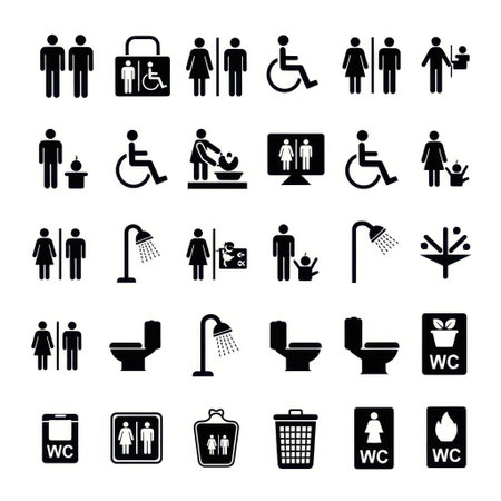 Public restroom icons collection isolated on white backgroundの素材