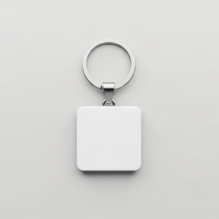 Blank keychain with square pendant, isolated on white backgroundの素材