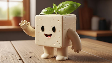 Tofu plant pot character isolated on white backgroundの素材