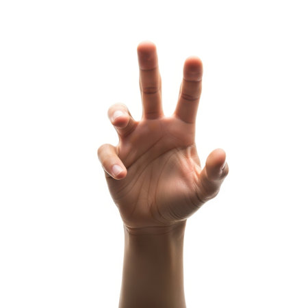 Hand making a peace sign isolated on white backgroundの素材