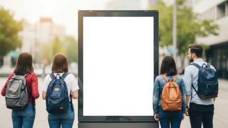 Group of students walking, isolated on white backgroundの素材