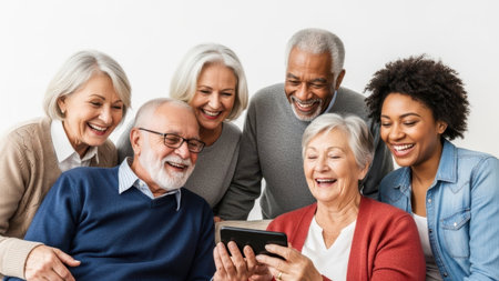 Group of seniors using tablet, isolated on white backgroundの素材
